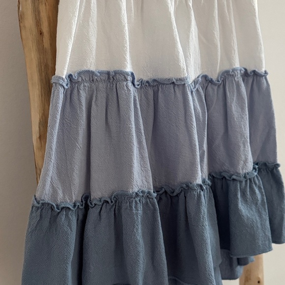 Charming White and Blue Tiered Kids Dress - Picture 2 of 4